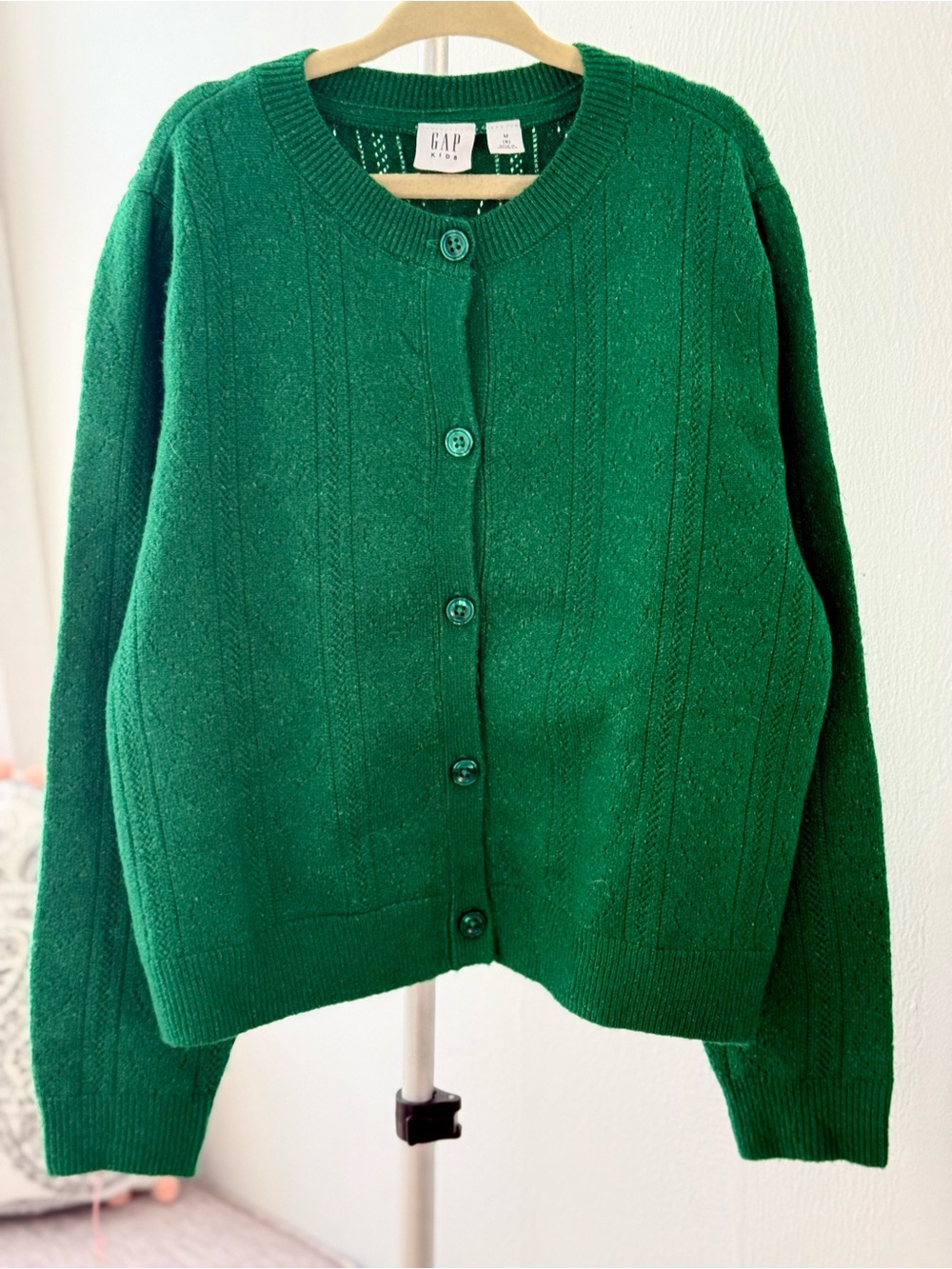 GAP - Kids Green Crewneck Button-Up Sweater Size M8